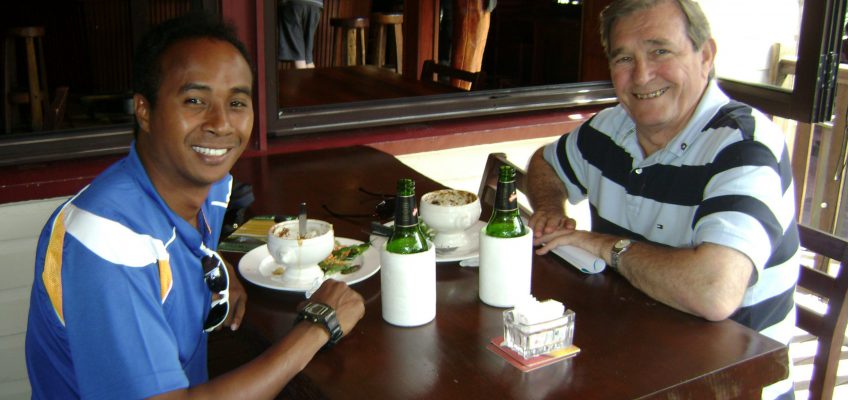 Relaxing with Mario de Jesus (now President of the Dili Rotary Club) from RHT after a long day.